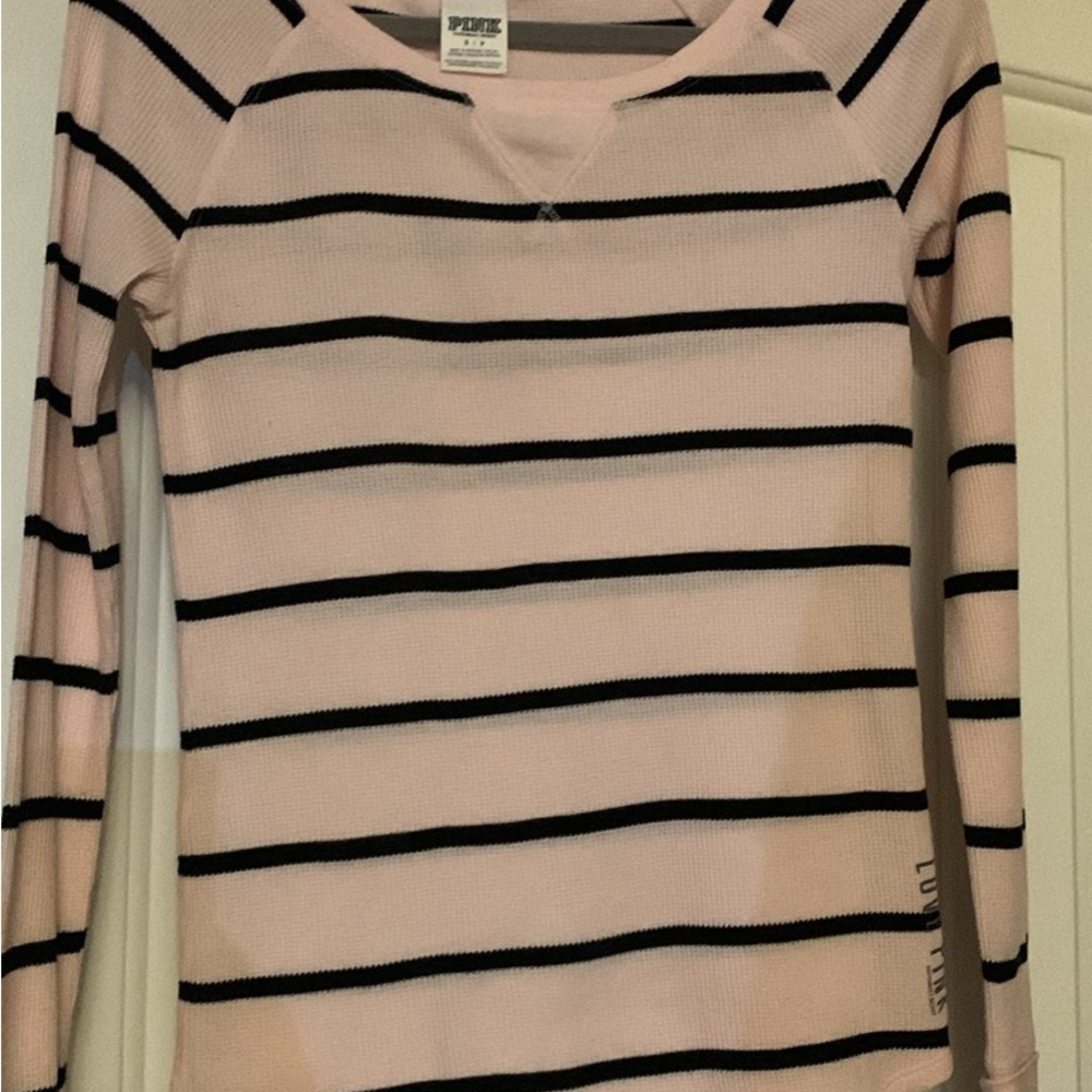 Pink and Black Striped Long Sleeve Top